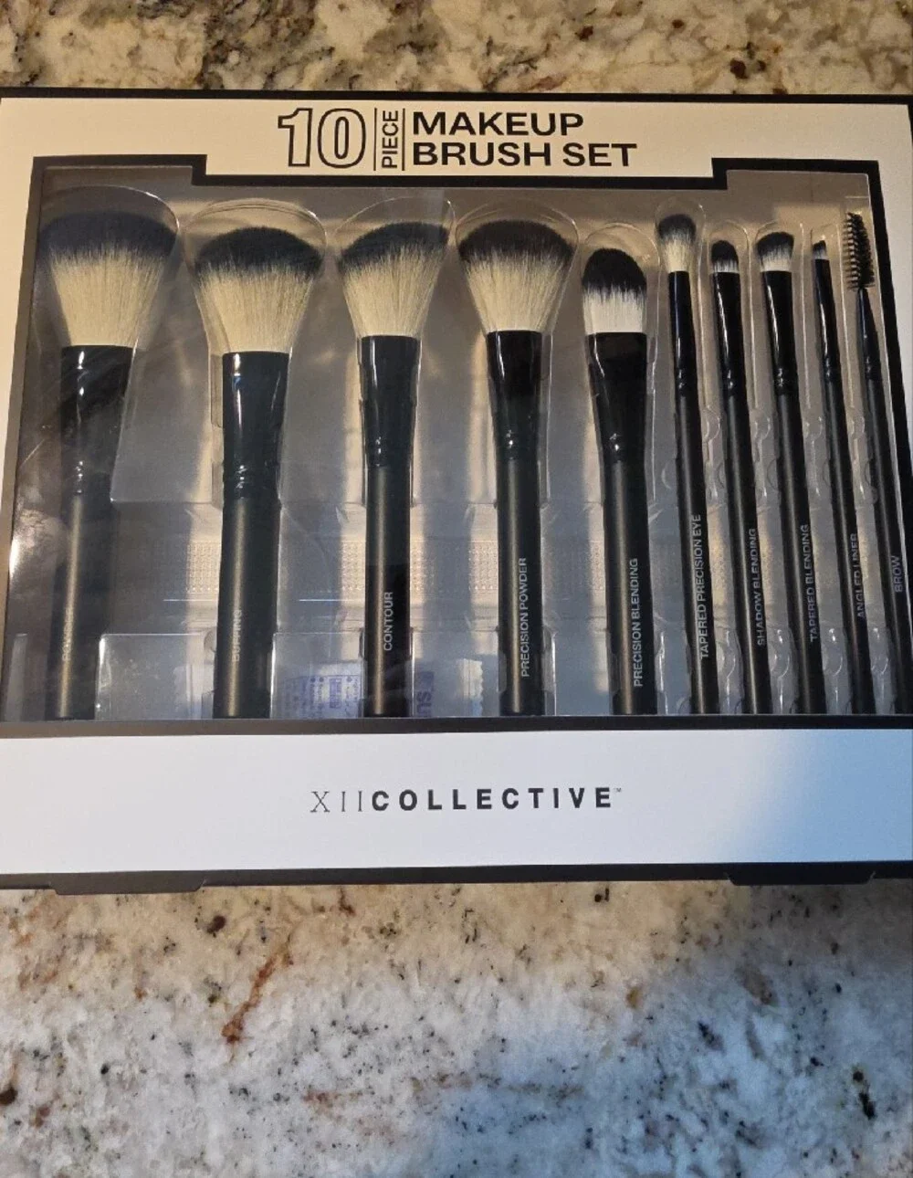 XI Collective 10-Piece Makeup Brush Set - Black & White Bristles